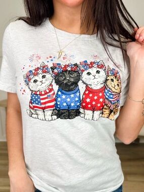Bella Canvas Medium Red, White, and Meow  Graphic Tee - Red, White & Blue